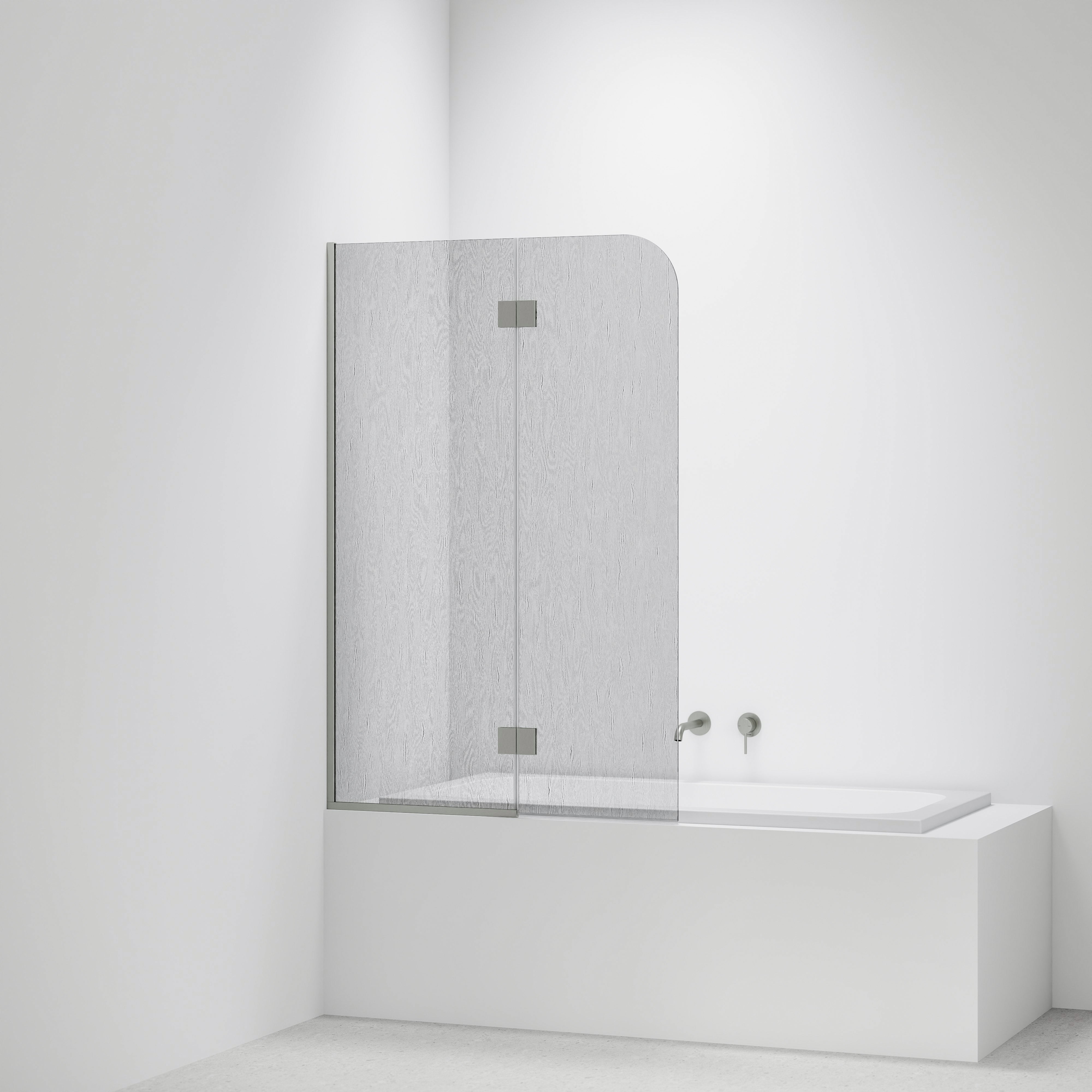 Allure-Patterned-Bath-Glass-Panel-Drop-In-Bath-With-Brushed-Nickel-Channel-And-Hinges