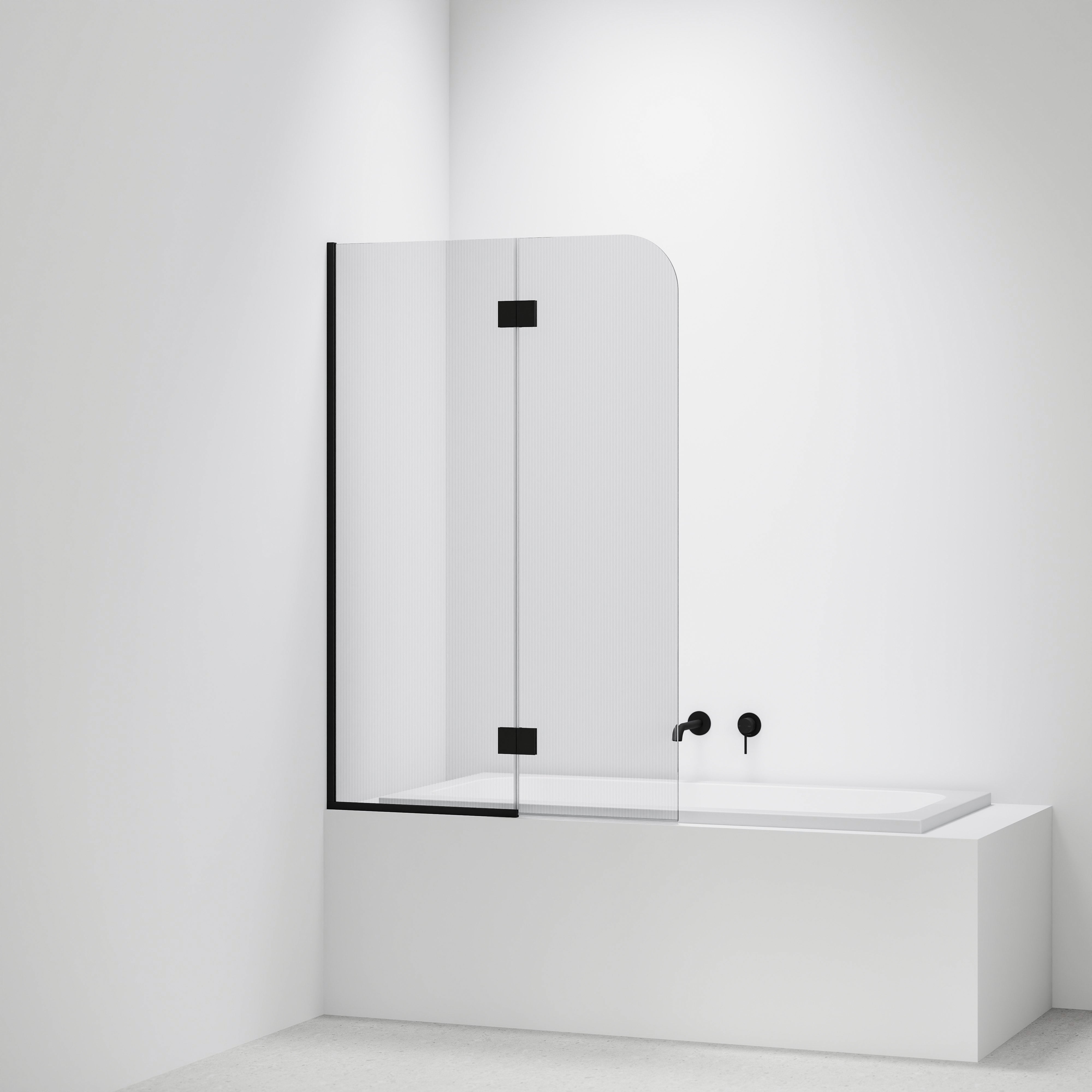 Pillar-Fluted-Bath-Glass-Panel-Drop-In-Bath-With-Matte-Balck-Pvd-Channel-And-Hinges