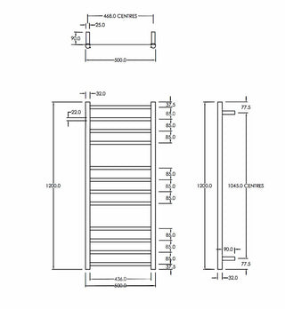 ROUND HEATED TOWEL LADDERS 1200X500MM - 5 COLOURS