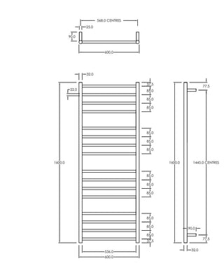 ROUND HEATED TOWEL LADDER 1600X600MM - 2 COLOURS