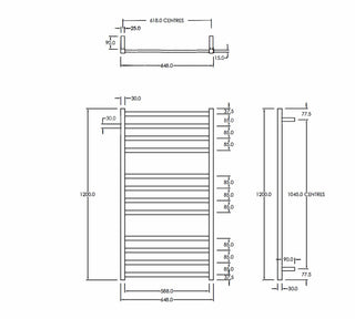 SQUARE HEATED TOWEL LADDER 1200X650MM - 2 COLOURS