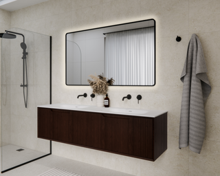 Aria-1800-Double-Inset-Basin-Vanity-Walnut-Ash-With-Rectangle-Aura-LED-Mirror-And-Nature-Tapware-Bathroom-Setting