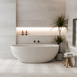 Freestanding-Bath-Tub-In-Cove-Sandstone-Concrete-Bathroom-Setting-With-Nature-Tapware