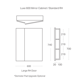 Luxe 600mm Mirror Cabinet | 2 Door