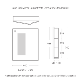 Luxe 600mm Mirror Cabinet With Demister | 2 Door