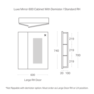 Luxe 600mm Mirror Cabinet With Demister | 2 Door