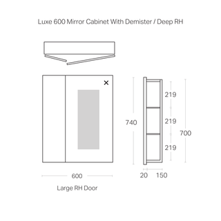 Luxe 600mm Mirror Cabinet With Demister | 2 Door