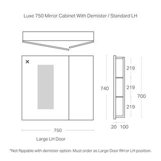 Luxe 750mm Mirror Cabinet With Demister | 2 Door