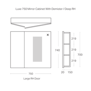Luxe 750mm Mirror Cabinet With Demister | 2 Door