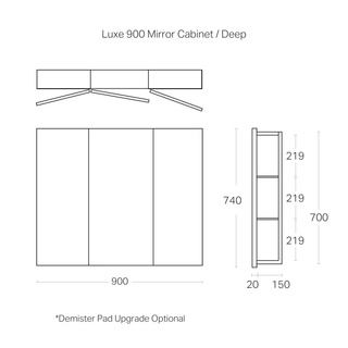 Luxe 900mm Mirror Cabinet With Demister | 3 Door