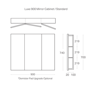 Luxe 900mm Mirror Cabinet | 3 Door