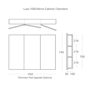 Luxe 1050mm Mirror Cabinet | 3 Door