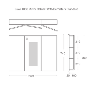 Luxe 1050mm Mirror Cabinet With Demister | 3 Door
