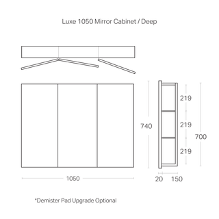 Luxe 1050mm Mirror Cabinet | 3 Door