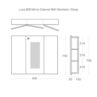 Luxe 1050mm Mirror Cabinet With Demister | 3 Door