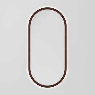 Sora Oval LED Mirror 500x1050 in Walnut Ash finish