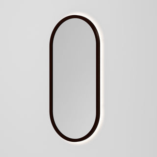 Sora Oval LED Mirror 500x1050 in Walnut Ash finish, alternate view