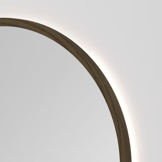 Sora Round LED Mirror 850 in Smoked Ash finish, detail view