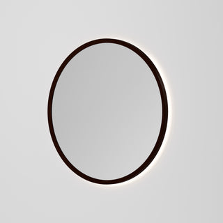 Sora Round LED Mirror 850 in Walnut Ash finish, alternate view