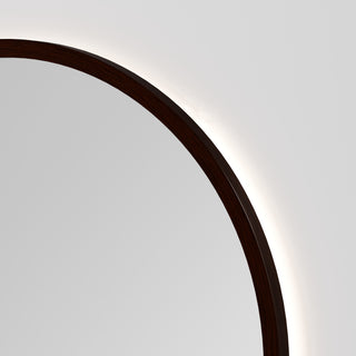 Sora Round LED Mirror 850 in Walnut Ash finish, detail view