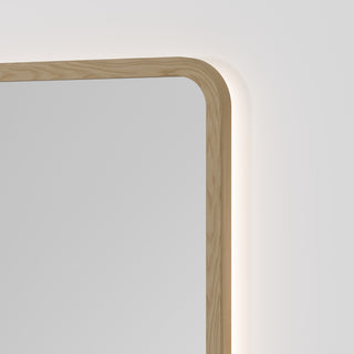 Sora Rectangle LED Mirror 500x1050 in Light Ash finish, detail view