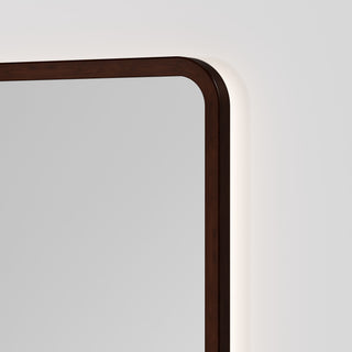 Sora Rectangle LED Mirror 500x1050 in Walnut Ash finish, detail view