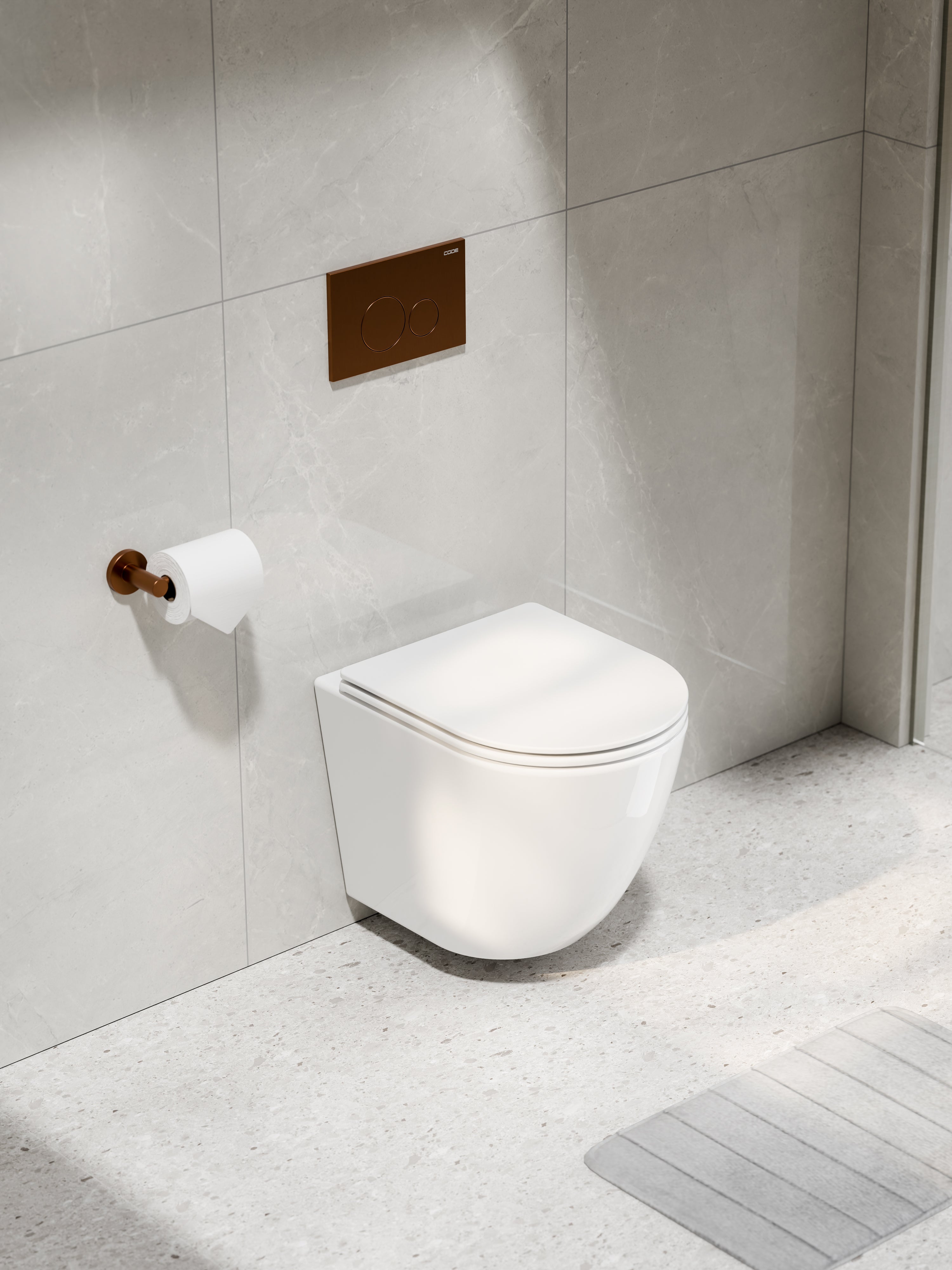 CODE-FLOW-TYPHOON-WALL-HUNG-GLOSS-WHITE-TOILET-SUITE-BRUSHED-COPPER-BUTTON